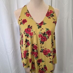 Floral Sleeveless Top - Yellow with Red Flowers